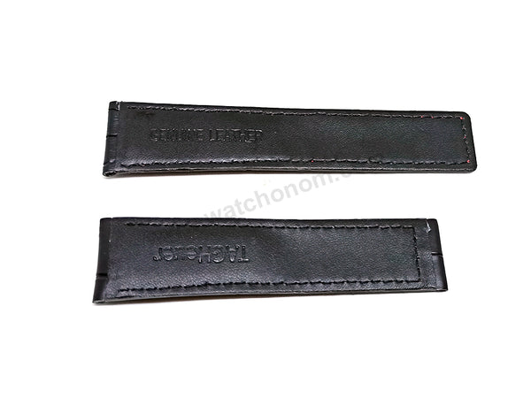 Fits/For Tag Heuer Carrera , Monaco - 22mm Black Genuine Leather - Red Stitched Replacement Watch Band Strap Belt
