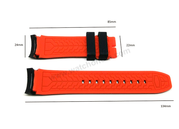 Fits/For Invicta Speedway 25340 , 25345 , 25473 , 25476 - Black Orange Red Silicone Rubber Watch Strap Band Belt