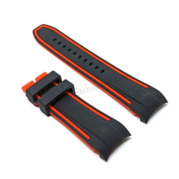 Fits/For Invicta Speedway 25340 , 25345 , 25473 , 25476 - Black Orange Red Silicone Rubber Watch Strap Band Belt