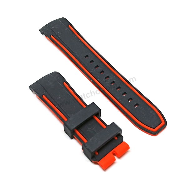 Fits/For Invicta Speedway 25340 , 25345 , 25473 , 25476 - Black Orange Red Silicone Rubber Watch Strap Band Belt