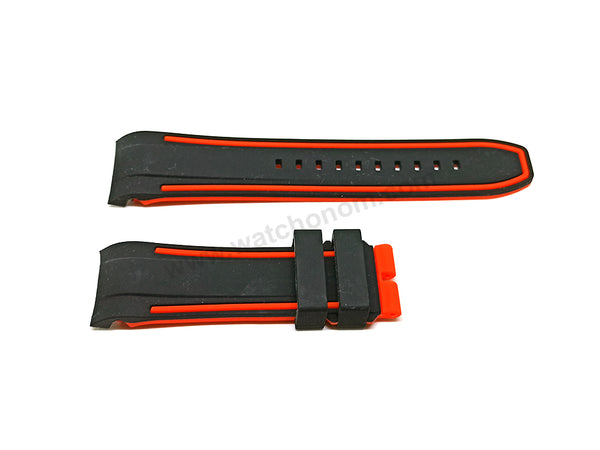 Fits/For Invicta Speedway 25340 , 25345 , 25473 , 25476 - Black Orange Red Silicone Rubber Watch Strap Band Belt