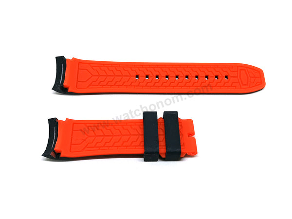Fits/For Invicta Speedway 25340 , 25345 , 25473 , 25476 - Black Orange Red Silicone Rubber Watch Strap Band Belt