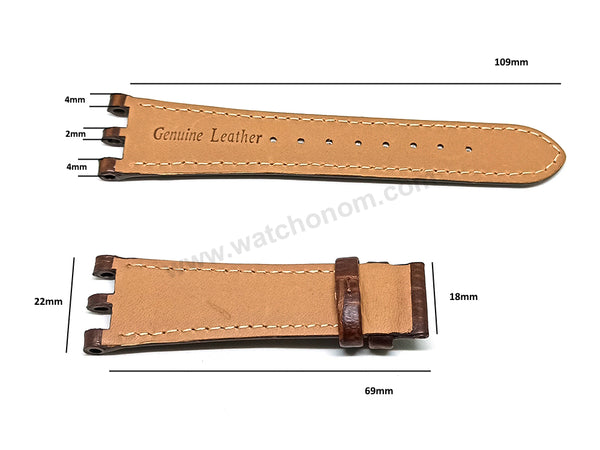 Fits/For Versace V-Race 29C , 29Q - 22mm Brown Genuine Leather Replacement Watch Band Strap Belt