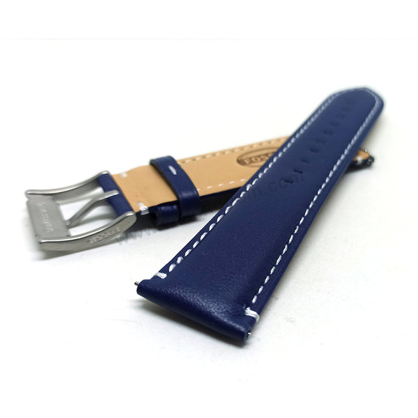 Fossil FS4932 Townsman / Grant FS4925 , FS5271 - Fits with 22mm Navy Blue Genuine Leather with White Stitching Replacement Watch Band Strap Belt