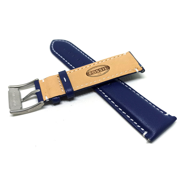 Fossil FS4932 Townsman / Grant FS4925 , FS5271 - Fits with 22mm Navy Blue Genuine Leather with White Stitching Replacement Watch Band Strap Belt