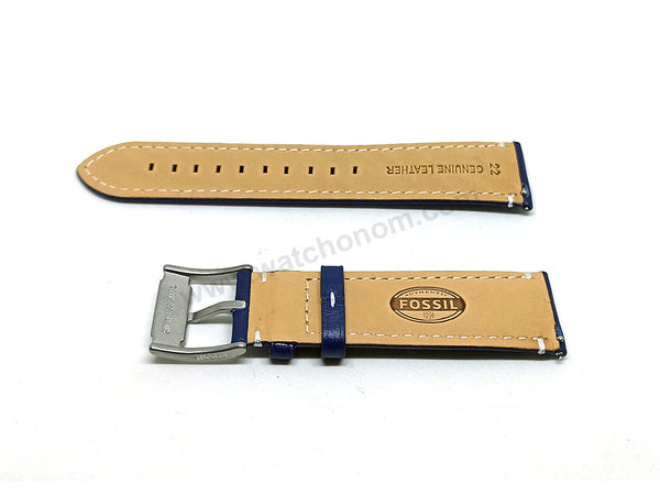 Fossil FS4932 Townsman / Grant FS4925 , FS5271 - Fits with 22mm Navy Blue Genuine Leather with White Stitching Replacement Watch Band Strap Belt