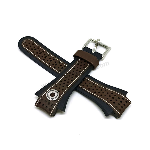 Camel Active A779 , A796 , A797 , A858 Watch Band Strap Belt - Authentic 18mm Gray Leather on Black Rubber