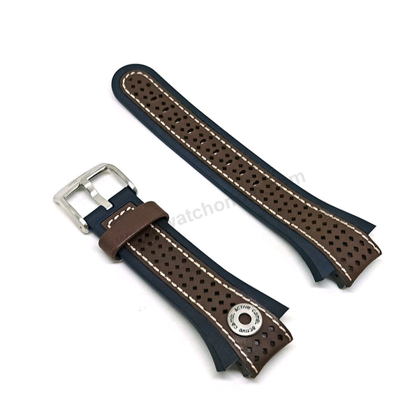 Camel Active A779 , A796 , A797 , A858 Watch Band Strap Belt - Authentic 18mm Perforated Brown Leather on Black Rubber