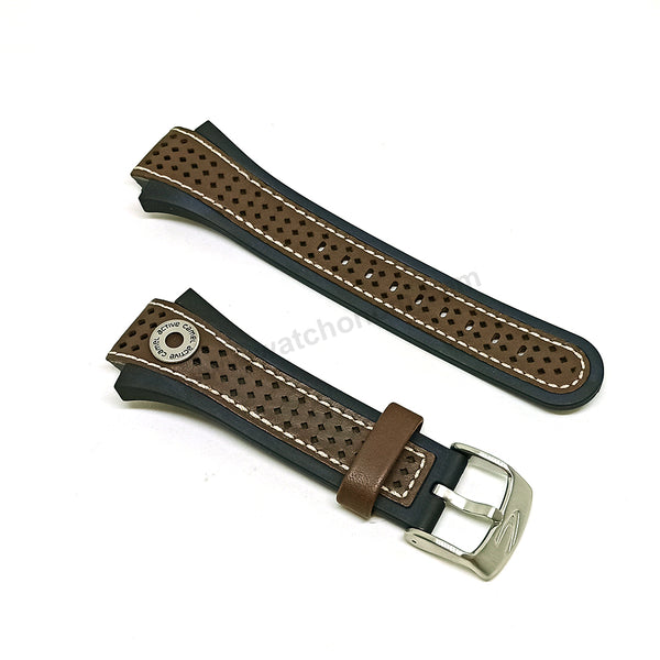 Camel Active A779 , A796 , A797 , A858 Watch Band Strap Belt - Authentic 18mm Perforated Brown Leather on Black Rubber