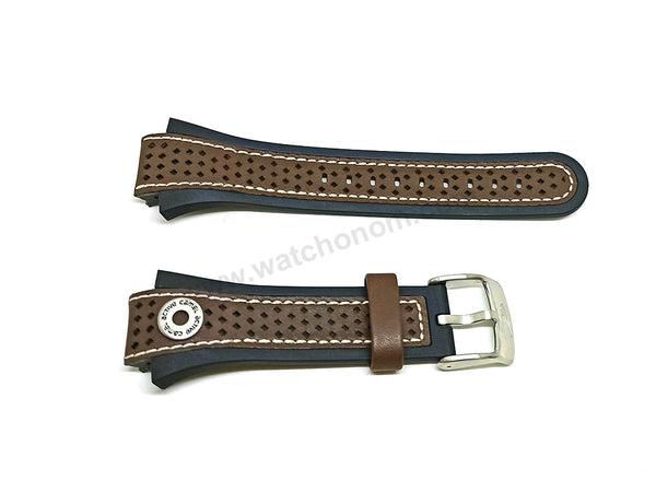 Camel Active A779 , A796 , A797 , A858 Watch Band Strap Belt - Authentic 18mm Perforated Brown Leather on Black Rubber