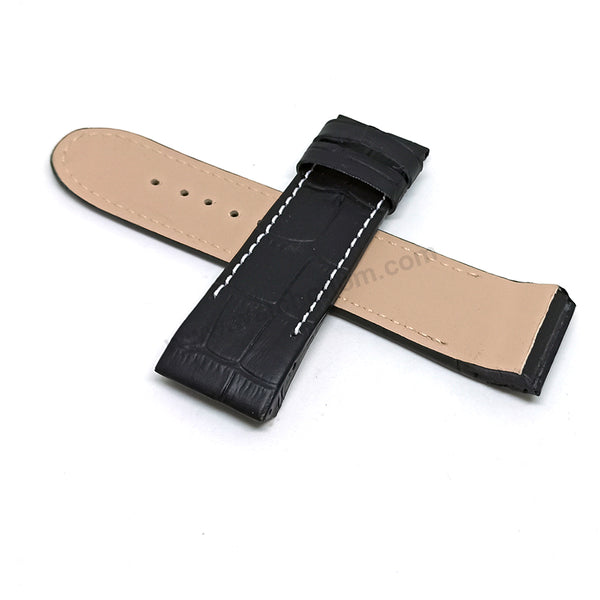 Fits/For Jorg Hysek - 25mm Black Handmade Genuine Leather Replacement Watch Band Strap Belt