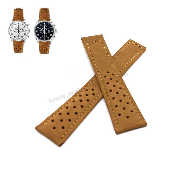 Fits/for Tag Heuer Spacex CAR2015 - 22mm Tan-Light Brown Suede Nubuck Genuine Leather Replacement Watch Band Strap Belt