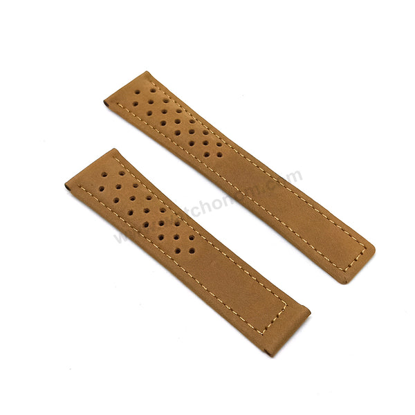 Fits/for Tag Heuer Spacex CAR2015 - 22mm Tan-Light Brown Suede Nubuck Genuine Leather Replacement Watch Band Strap Belt