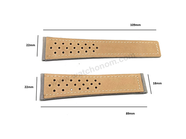 Fits/for Tag Heuer - 22mm Gray Perforated Suede Nubuck Genuine Leather Replacement Watch Band Strap Belt