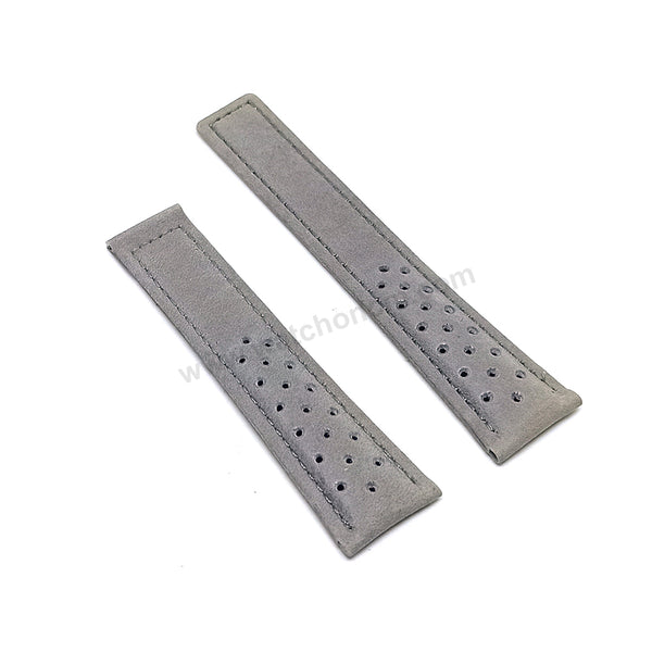 Fits/for Tag Heuer - 22mm Gray Perforated Suede Nubuck Genuine Leather Replacement Watch Band Strap Belt