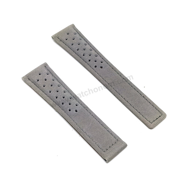 Fits/for Tag Heuer - 22mm Gray Perforated Suede Nubuck Genuine Leather Replacement Watch Band Strap Belt