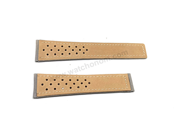 Fits/for Tag Heuer - 22mm Gray Perforated Suede Nubuck Genuine Leather Replacement Watch Band Strap Belt
