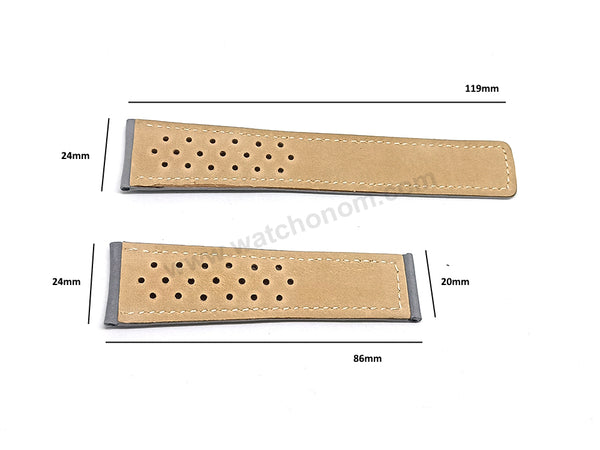 Fits/for Tag Heuer 24/20mm Gray Perforated Suede Nubuck 24mm Genuine Leather Replacement Watch Band Strap Belt