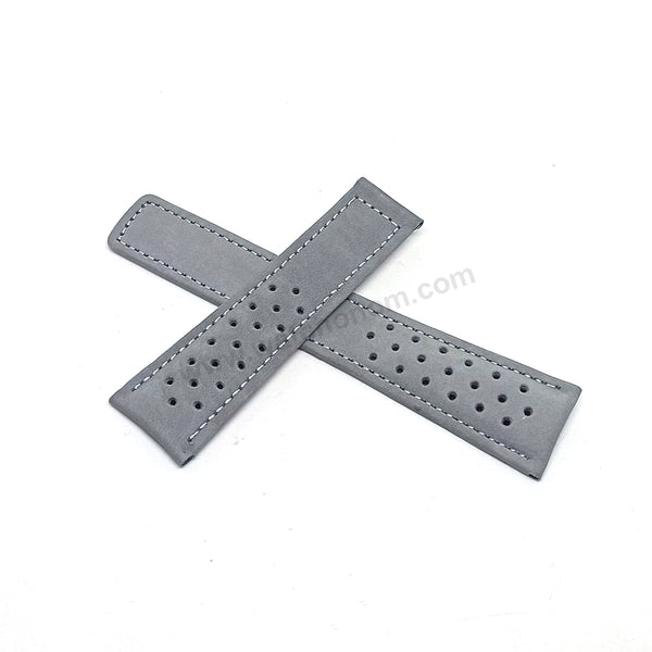 Fits/for Tag Heuer 24/20mm Gray Perforated Suede Nubuck 24mm Genuine Leather Replacement Watch Band Strap Belt