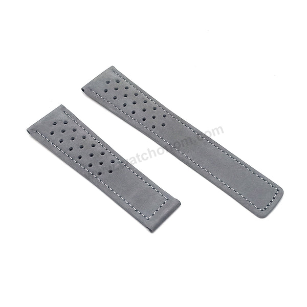 Fits/for Tag Heuer 24/20mm Gray Perforated Suede Nubuck 24mm Genuine Leather Replacement Watch Band Strap Belt