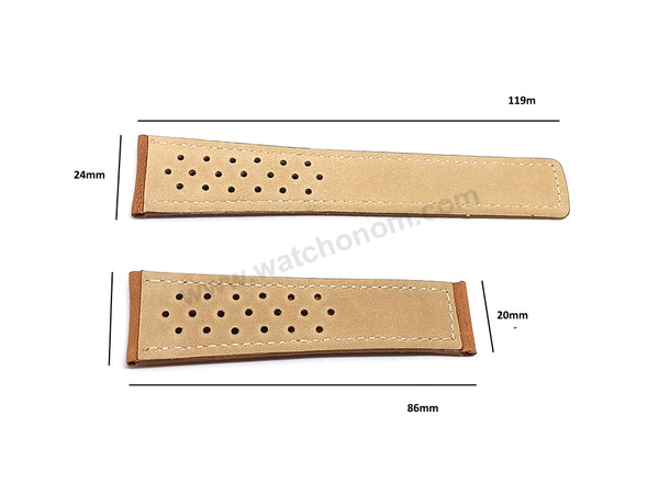 Fits/for Tag Heuer 24/20mm - 24mm Bright Skin-Light Brown Tan Perforated Genuine Leather Replacement Watch Band Strap Belt