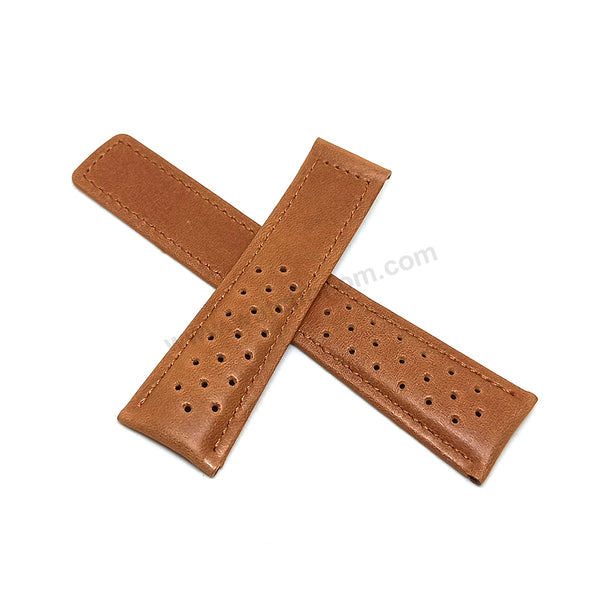 Fits/for Tag Heuer 24/20mm - 24mm Bright Skin-Light Brown Tan Perforated Genuine Leather Replacement Watch Band Strap Belt