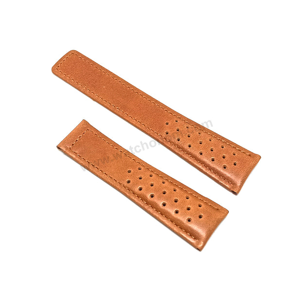 Fits/for Tag Heuer 24/20mm - 24mm Bright Skin-Light Brown Tan Perforated Genuine Leather Replacement Watch Band Strap Belt