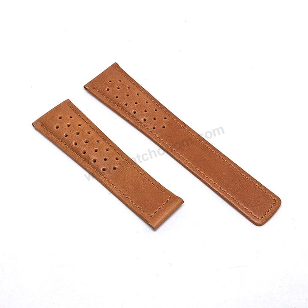 Fits/for Tag Heuer 24/20mm - 24mm Bright Skin-Light Brown Tan Perforated Genuine Leather Replacement Watch Band Strap Belt