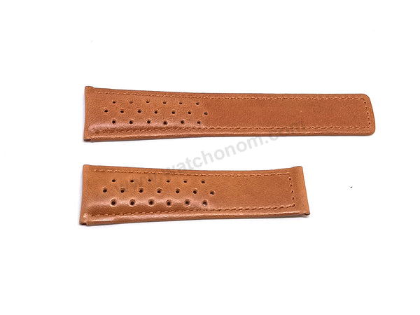 Fits/for Tag Heuer 24/20mm - 24mm Bright Skin-Light Brown Tan Perforated Genuine Leather Replacement Watch Band Strap Belt