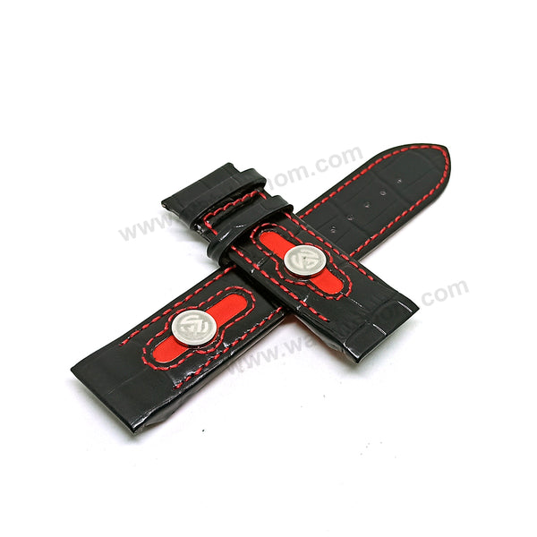 Fits/ For Franck Muller Conquistador 8900 SC DT GPG - 24mm Rivet Black Red Leather Replacement Watch Band Strap Belt