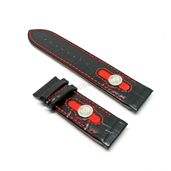 Fits/ For Franck Muller Conquistador 8900 SC DT GPG - 24mm Rivet Black Red Leather Replacement Watch Band Strap Belt