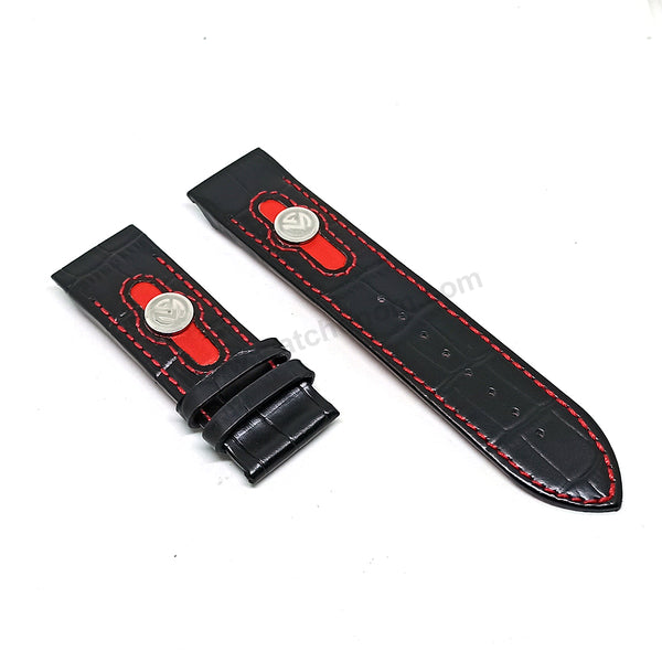 Fits/ For Franck Muller Conquistador 8900 SC DT GPG - 24mm Rivet Black Red Leather Replacement Watch Band Strap Belt