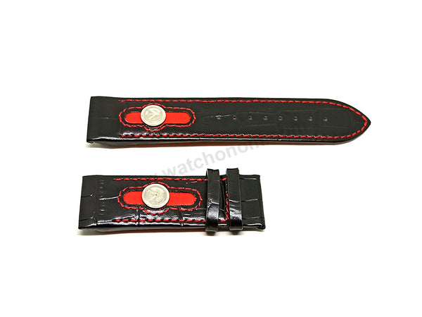 Fits/ For Franck Muller Conquistador 8900 SC DT GPG - 24mm Rivet Black Red Leather Replacement Watch Band Strap Belt
