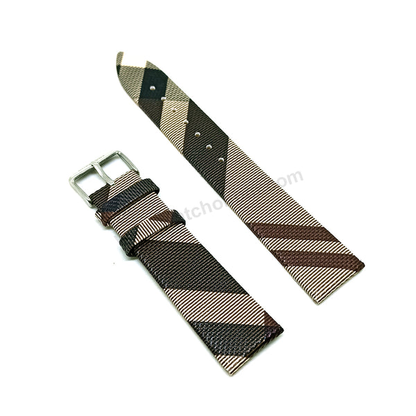 Fits/For Burberry BU9023 , BU9029 , BU9040- Cream Brown with Multicolour Genuine Leather Replacement Watch Band Strap Belt