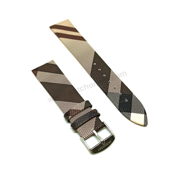 Fits/For Burberry BU9023 , BU9029 , BU9040- Cream Brown with Multicolour Genuine Leather Replacement Watch Band Strap Belt