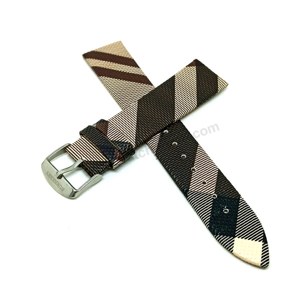 Fits/For Burberry BU9023 , BU9029 , BU9040- Cream Brown with Multicolour Genuine Leather Replacement Watch Band Strap Belt