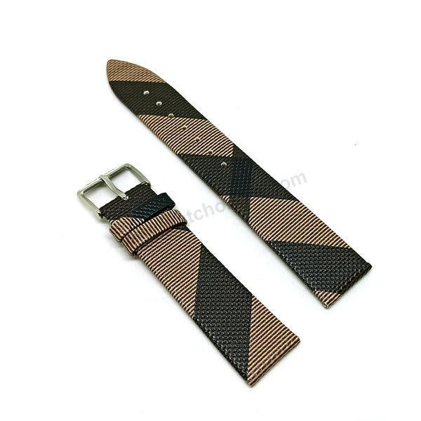 Fits/For Burberry BU1774- Dark Brown with Multicolour Genuine Leather Replacement Watch Band Strap Belt