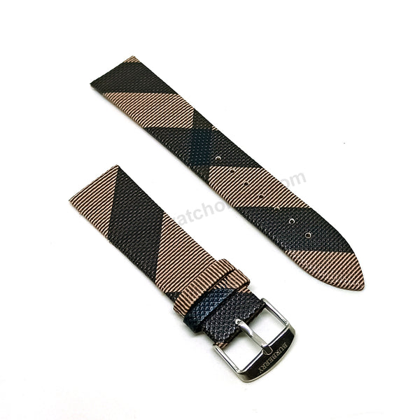 Fits/For Burberry BU1774- Dark Brown with Multicolour Genuine Leather Replacement Watch Band Strap Belt