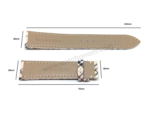 Fits/For Burberry - 20mm Burberry Tartan Cream Pattern Replacement Genuine Leather Watch Band Strap Belt