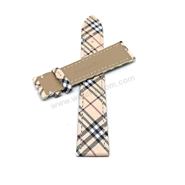 Fits/For Burberry - 20mm Burberry Tartan Cream Pattern Replacement Genuine Leather Watch Band Strap Belt