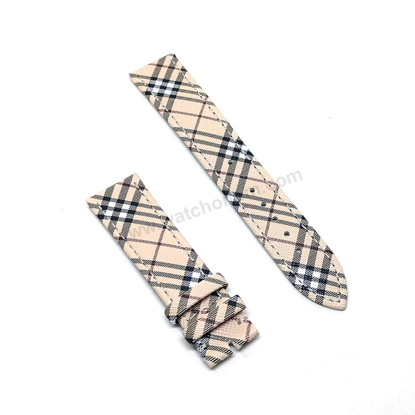 Fits/For Burberry - 20mm Burberry Tartan Cream Pattern Replacement Genuine Leather Watch Band Strap Belt