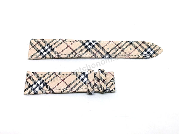 Fits/For Burberry - 20mm Burberry Tartan Cream Pattern Replacement Genuine Leather Watch Band Strap Belt