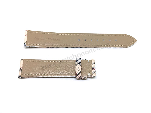 Fits/For Burberry - 20mm Burberry Tartan Cream Pattern Replacement Genuine Leather Watch Band Strap Belt