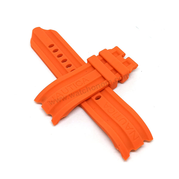 Fits/For Nautica A15565G , N15565G , A20044G - 24mm Orange Rubber Silicone Curved End Replacement Watch Band Strap Belt