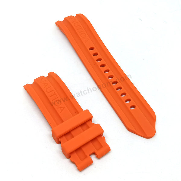 Fits/For Nautica A15565G , N15565G , A20044G - 24mm Orange Rubber Silicone Curved End Replacement Watch Band Strap Belt