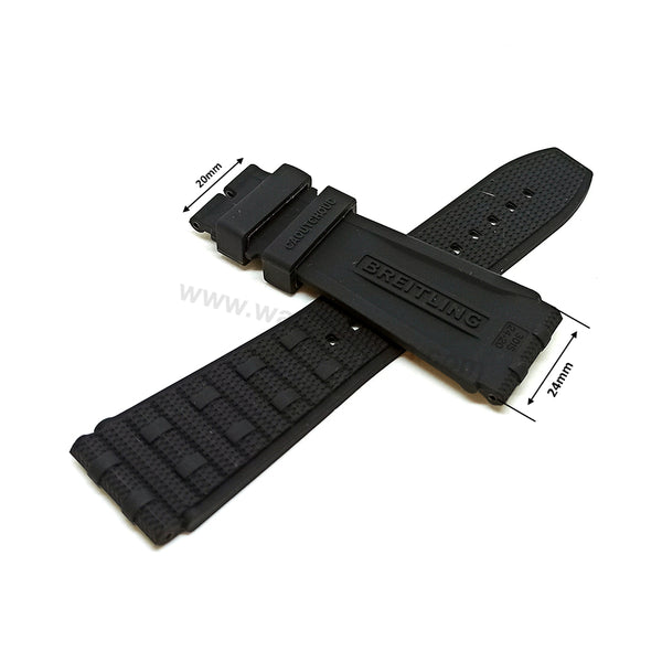 Fits/For Breitling Navitimer 01 in 46mm - 24mm Black Rubber/Silicone 24-20 Replacement Watch Band Strap Belt