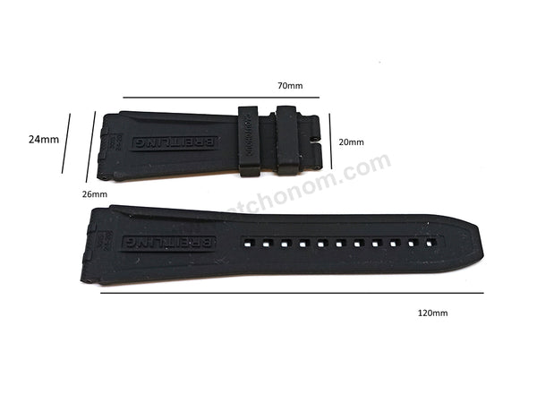 Fits/For Breitling Navitimer 01 in 46mm - 24mm Black Rubber/Silicone 24-20 Replacement Watch Band Strap Belt