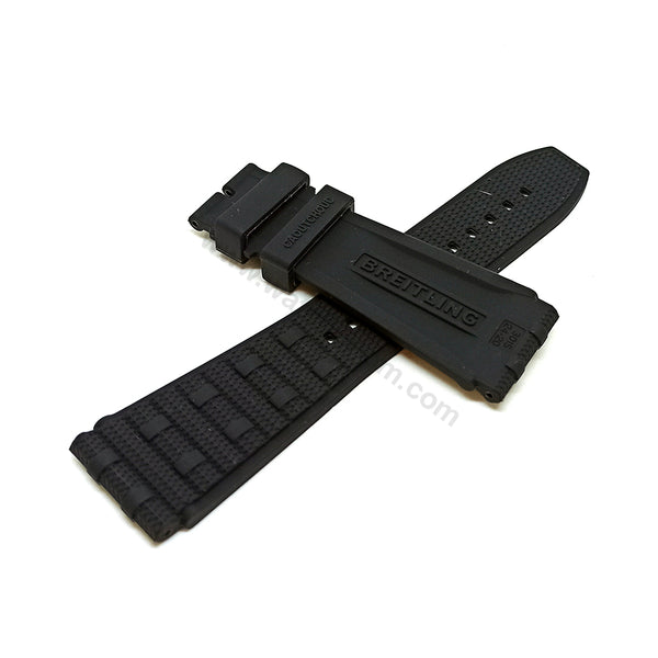 Fits/For Breitling Navitimer 01 in 46mm - 24mm Black Rubber/Silicone 24-20 Replacement Watch Band Strap Belt