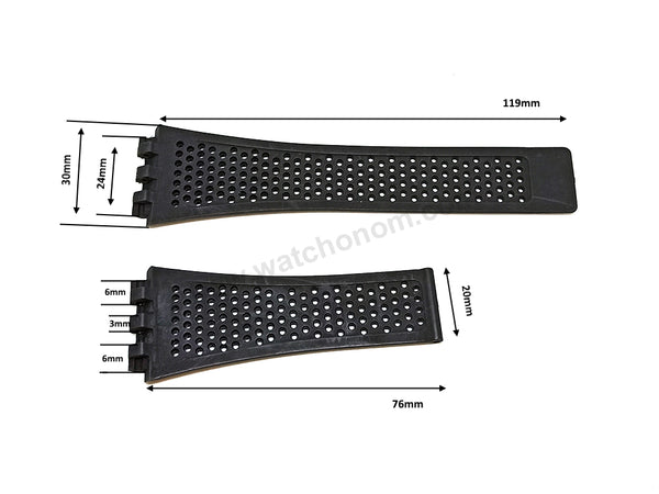 Fits/For Tag Heuer Carrera Heuer 0* - 24mm Black Rubber Replacement Watch Band Strap Belt