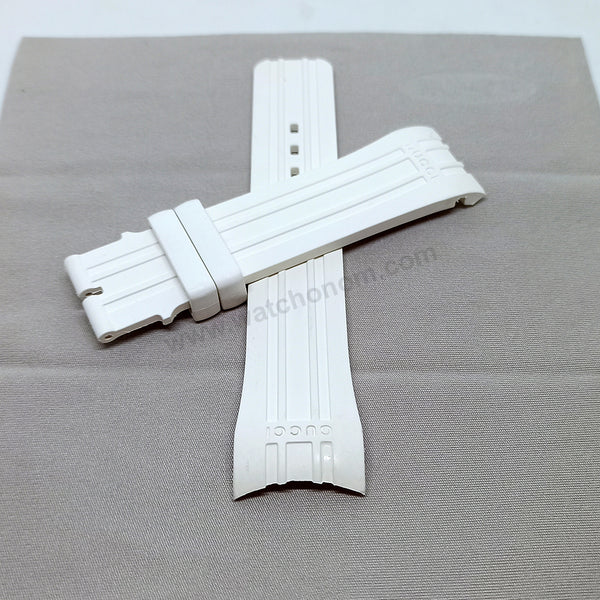 Fits/For Gucci - 23mm White Rubber Replacement Curved End Watch Band Strap Belt